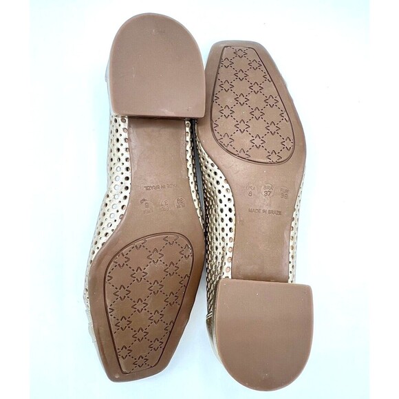 French Soles FSNY Leather Flats Champagne Metallic Laser Cut Square Toe 8-8.5/39 - Picture 9 of 11